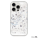 iPhone15ProMaxケース ガラス 強化ガラスケース インクドット柄ミッキーマウス グレー