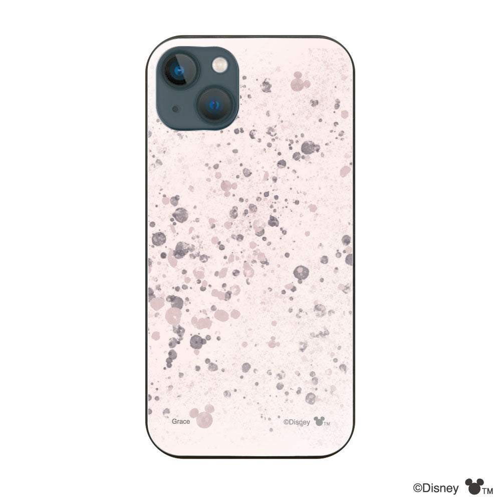 iPhone13miniケース ガラス 強化ガラスケース インクドット柄ミッキーマウス ピンク