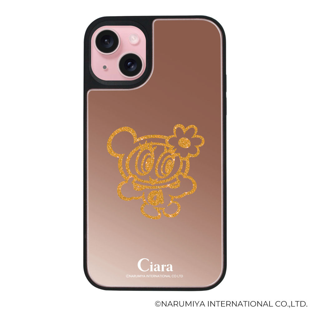 iPhone15 ミラーバンパー ミラー付きケース エンジェルブルー グリッター ローズゴールド