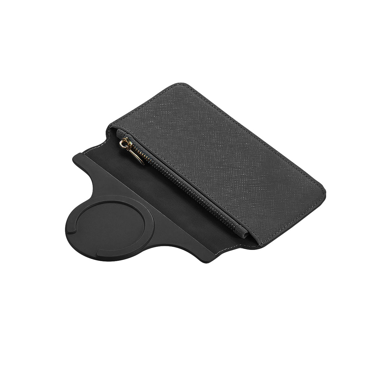iPhone16Pro MagSafeアクセサリー PUレザーZIPマグセーフカード手帳型フリップカバー ブラック
