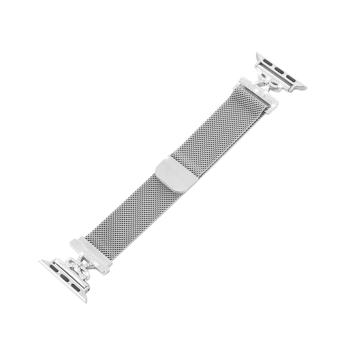 42mm/44mm/45mm/46mm/49mm ラインストーンリボンモチーフミラネーゼループアップルウォッチバンド シルバー