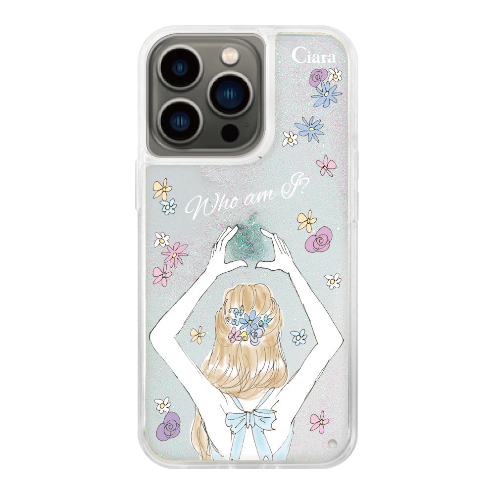 iPhone13Pro グリッター オイルクリアケース バックショット ブルー
