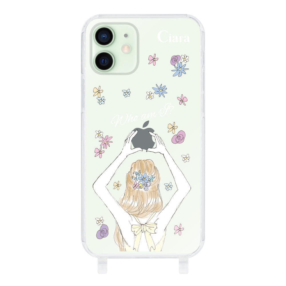 iPhone12miniケース ストラップクリアケース バックショット イエロー