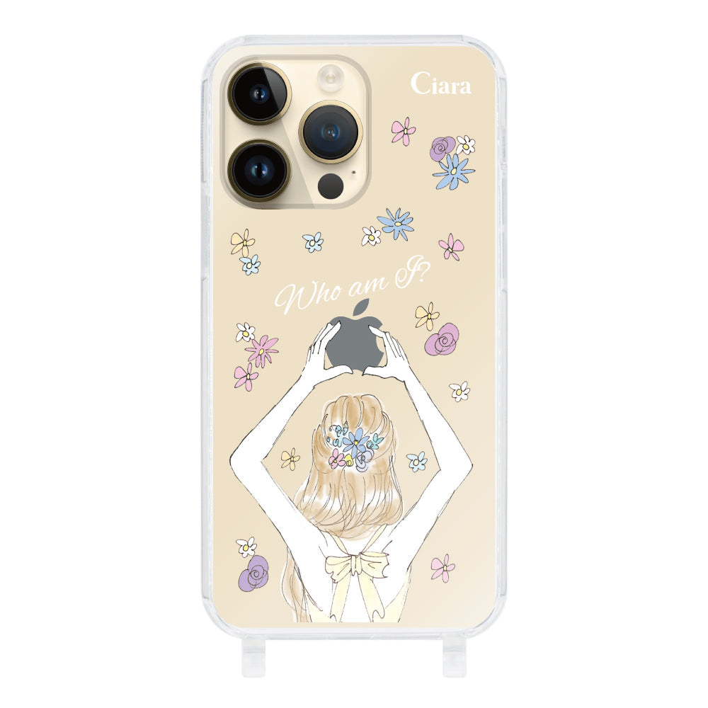 iPhone14Proケース ストラップクリアケース バックショット イエロー