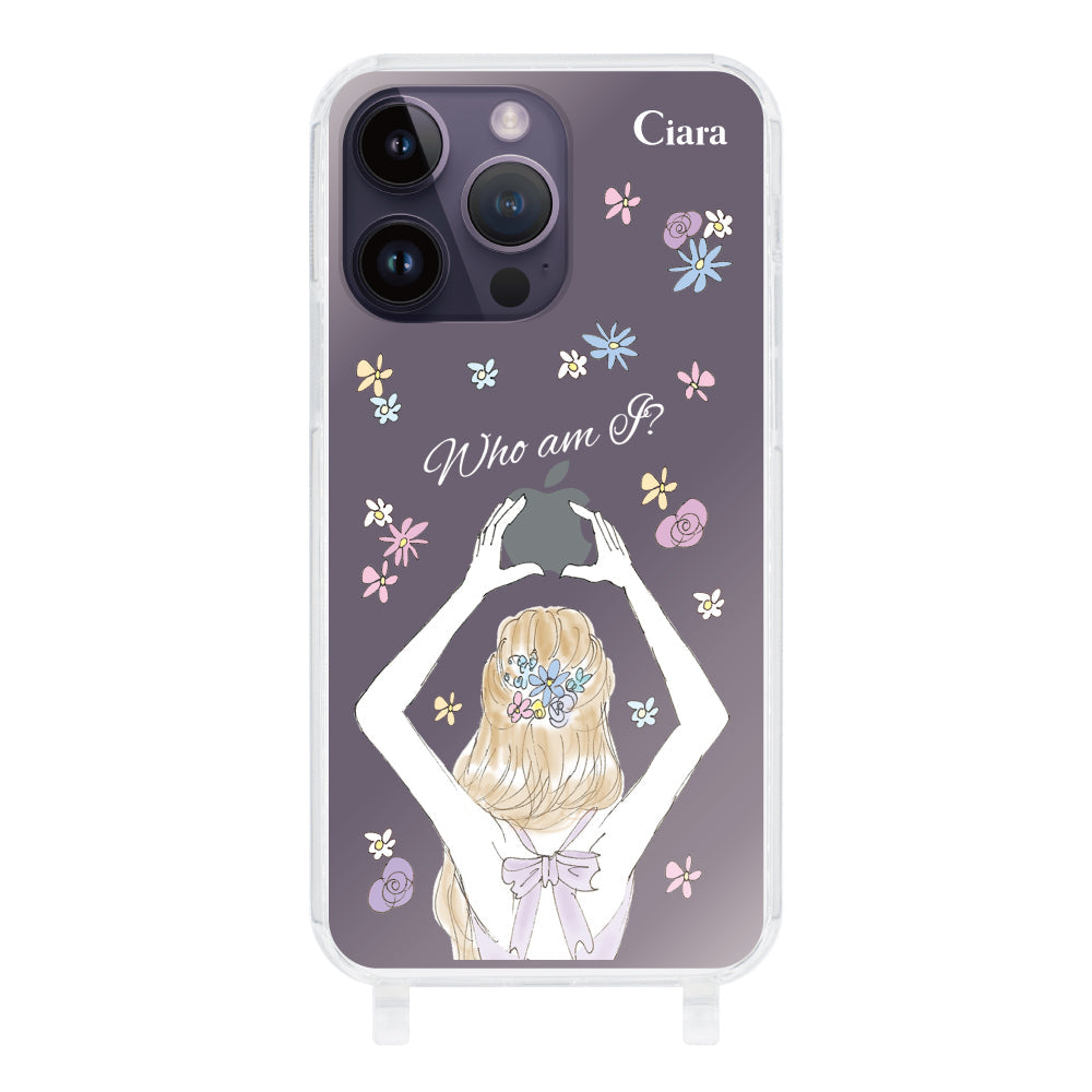 iPhone14ProMaxケース ストラップクリアケース バックショット パープル