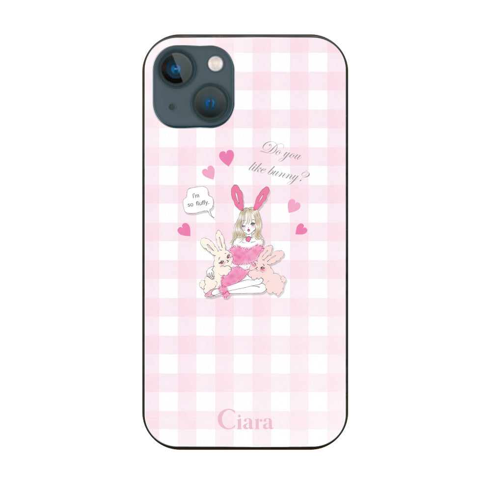 iPhone13mini ガラス 強化ガラスケース バニーガール ピンクチェック
