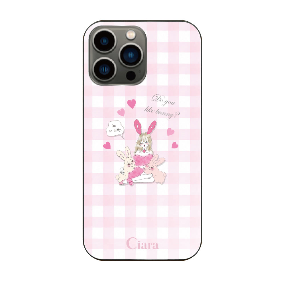 iPhone13Pro ガラス 強化ガラスケース バニーガール ピンクチェック
