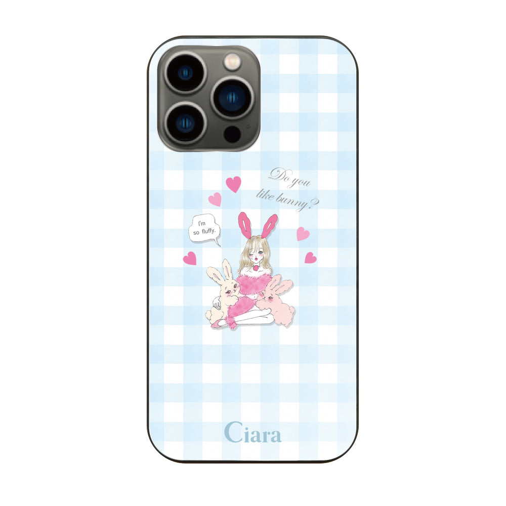 iPhone13Pro ガラス 強化ガラスケース バニーガール ブルーチェック