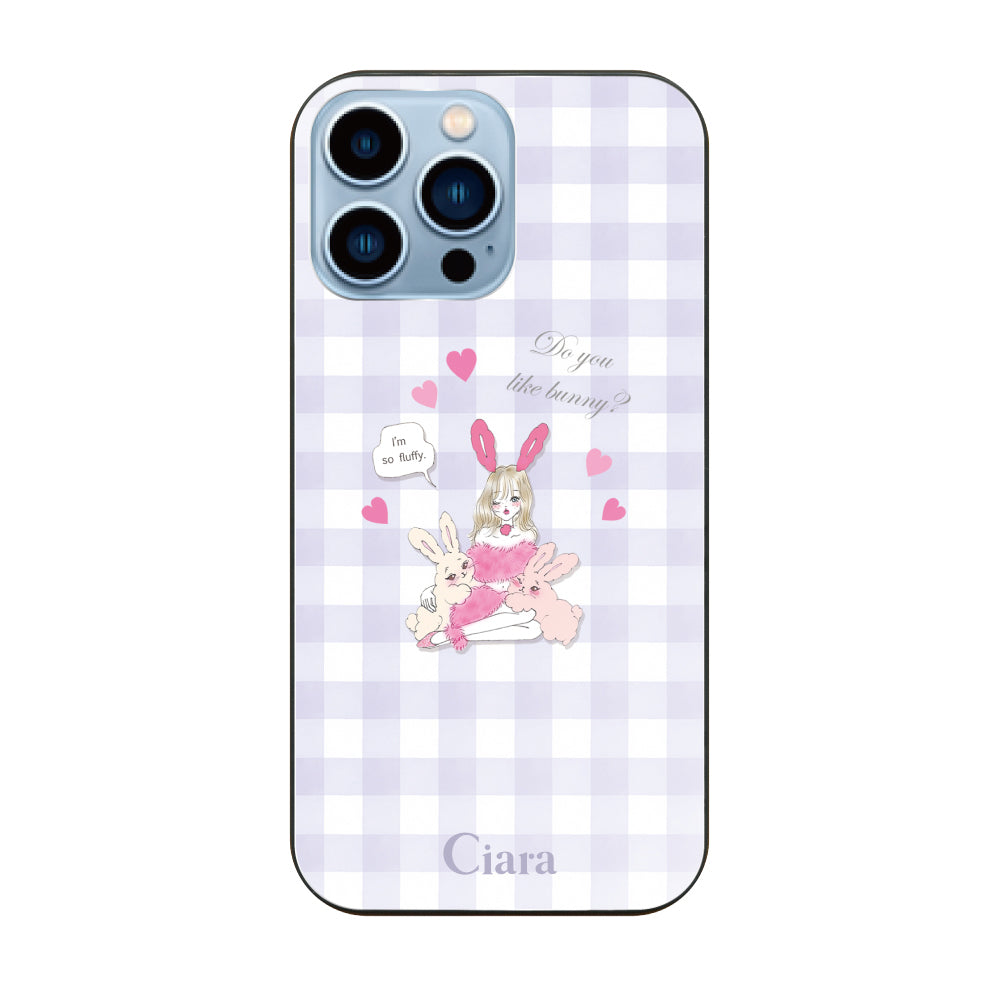 iPhone13ProMax ガラス 強化ガラスケース バニーガール パープルチェック