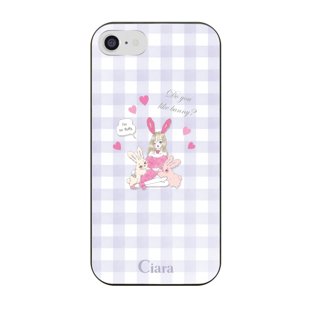 iPhone7/8/SE2/SE3 ガラス 強化ガラスケース バニーガール パープルチェック