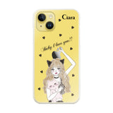 iPhone14Plus ハイブリッド クリアケース ブラックキャットガール クリア