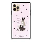 iPhone11ProMaxケース スクエア 強化ガラスケース ブラックバニー ピンク