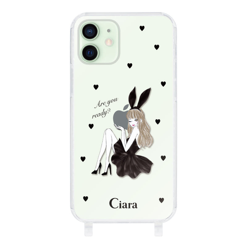 iPhoneケース  ストラップクリアケース ブラックバニー