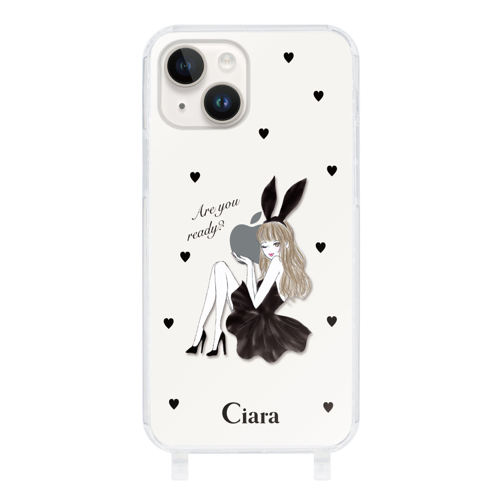 iPhoneケース ストラップクリアケース ブラックバニー