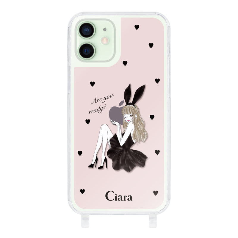 iPhoneケース  ストラップクリアケース ブラックバニー