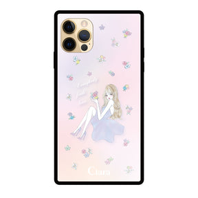iPhone11ProMaxケース スクエア 強化ガラスケース ラベンダーガール パステル