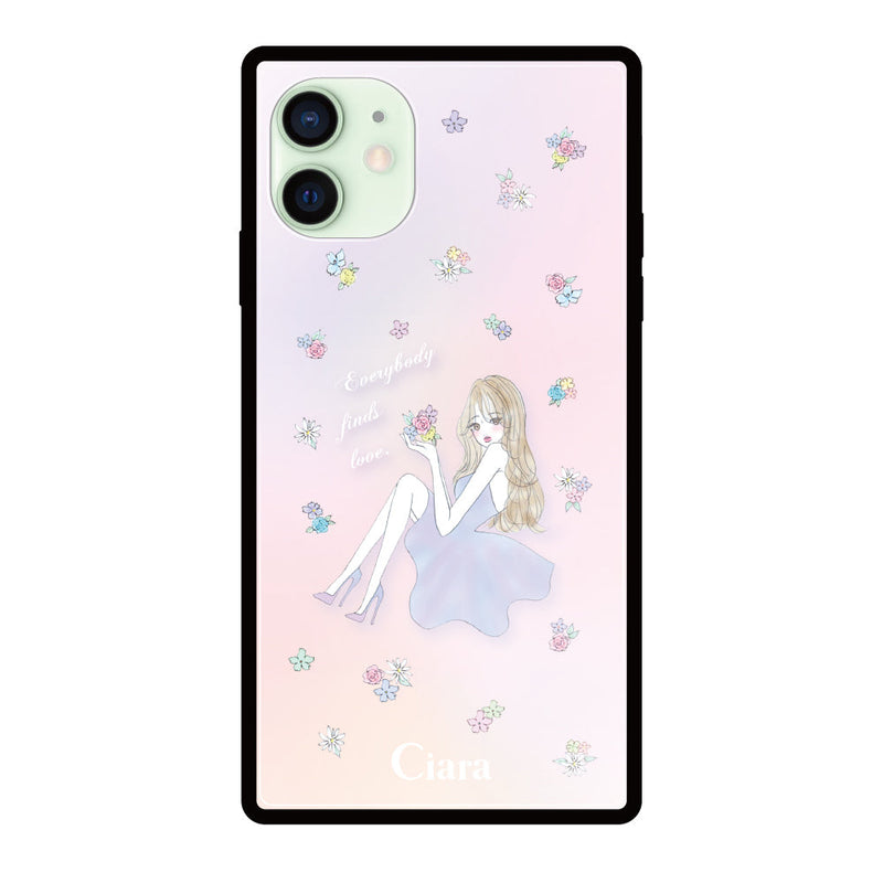 iPhoneケース スクエア 強化ガラスケース ラベンダーガール