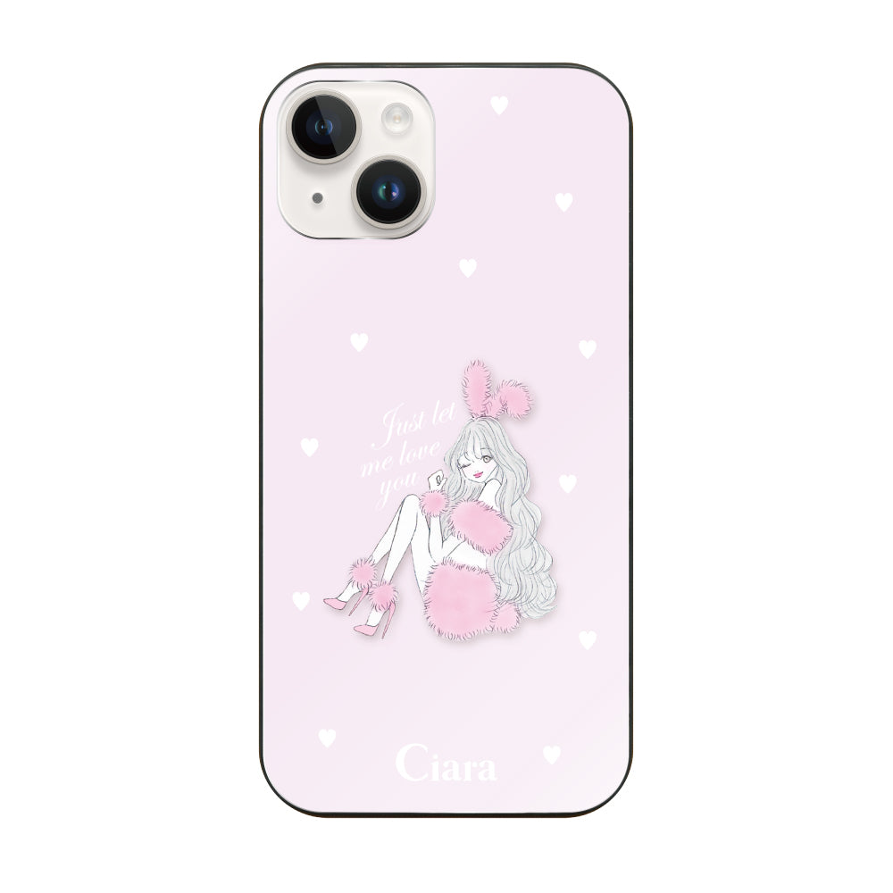 iPhone14 ガラス 強化ガラスケース ピンクバニー ピンク