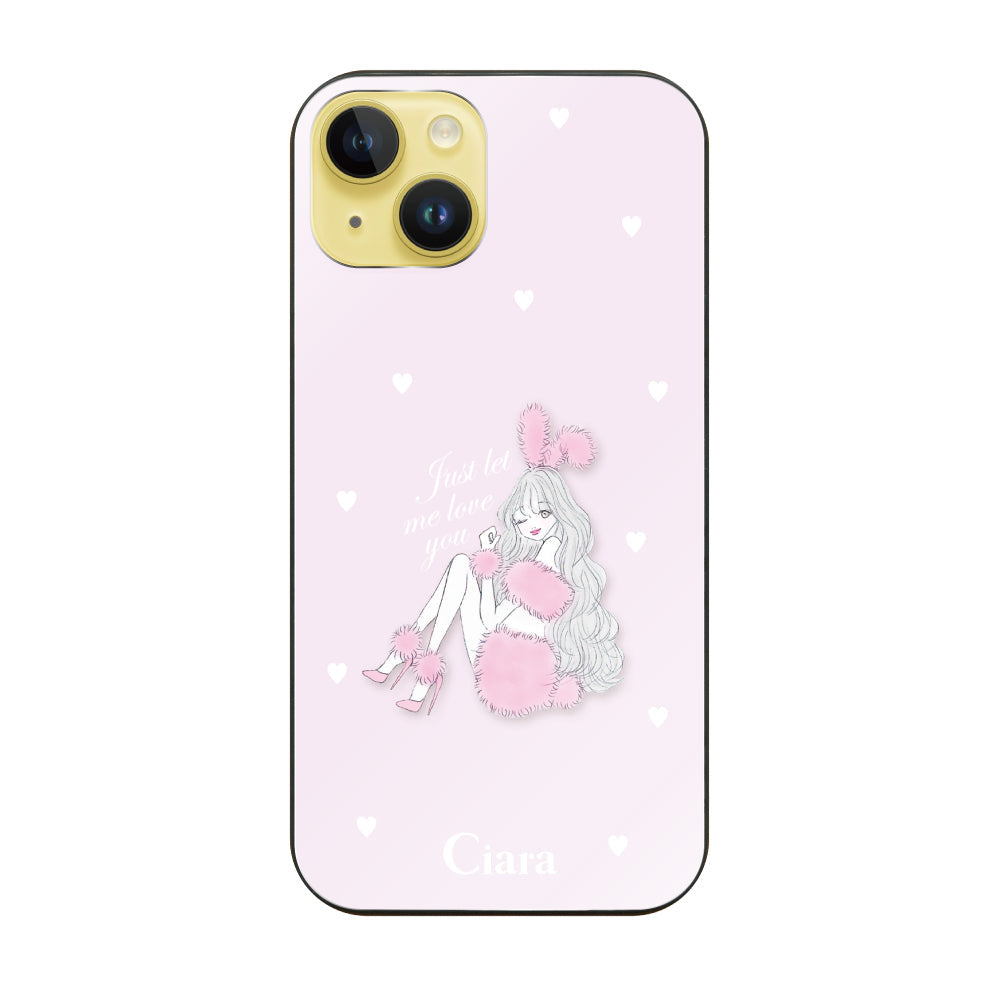 iPhone14Plus ガラス 強化ガラスケース ピンクバニー ピンク