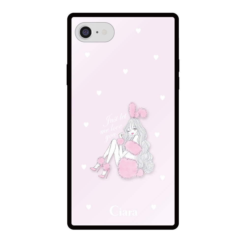 iPhone7Plus/8Plusケース スクエア 強化ガラスケース ピンクバニー ピンク