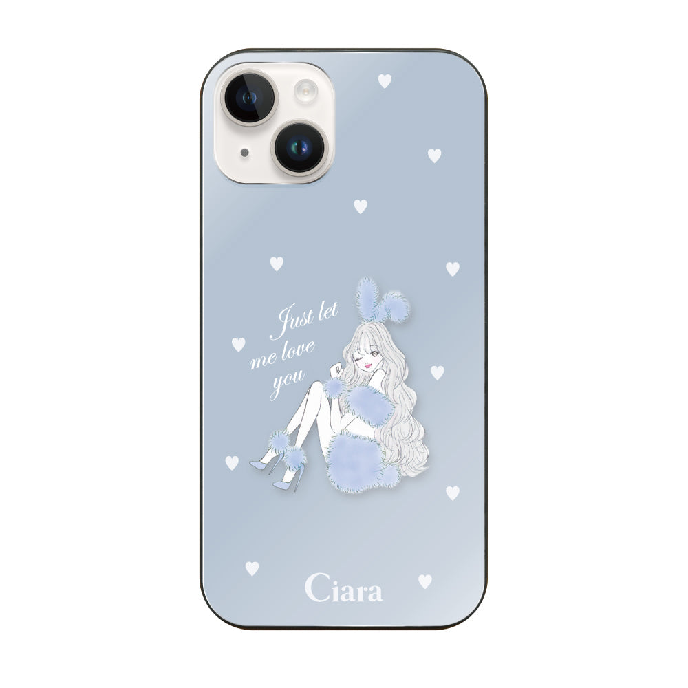 iPhone14 ガラス 強化ガラスケース ブルーバニー ブルー