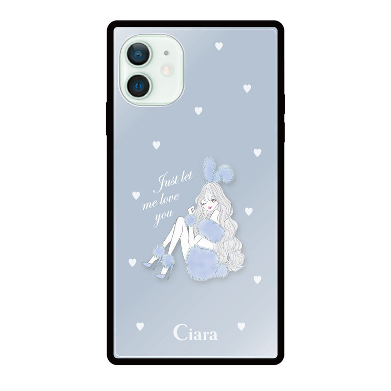 iPhoneケース スクエア 強化ガラスケース ブルーバニー