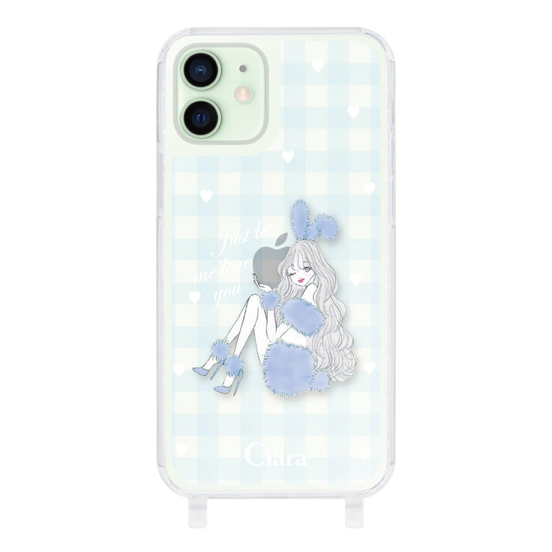 iPhoneケース  ストラップクリアケース ブルーバニー