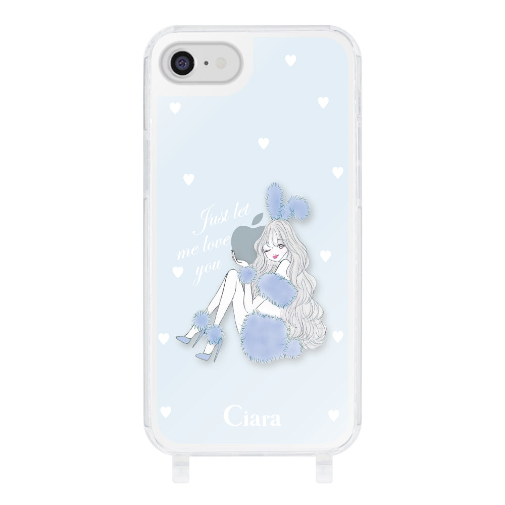 iPhoneSE2/SE3 ストラップクリアケース ブルーバニー ブルー