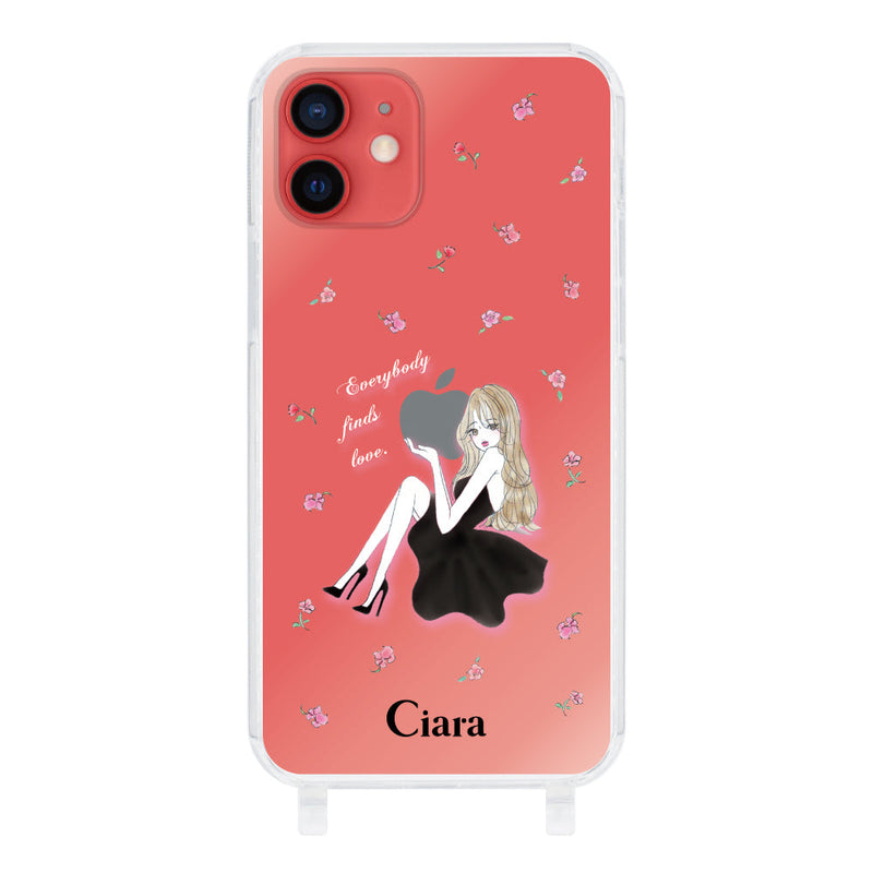 iPhoneケース  ストラップクリアケース ラベンダーブラックガール