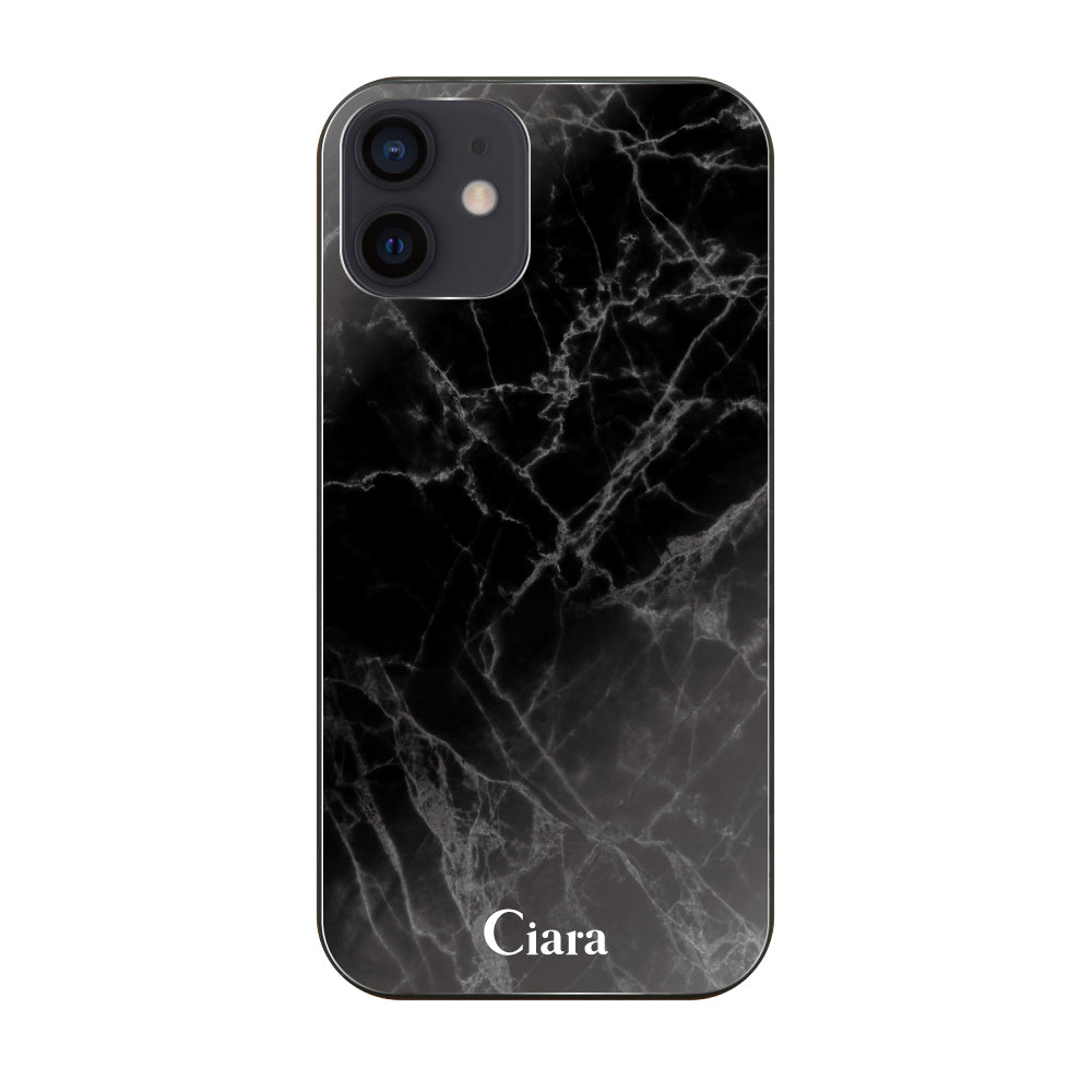iPhoneXR ガラス 強化ガラスケース マーブル ブラック