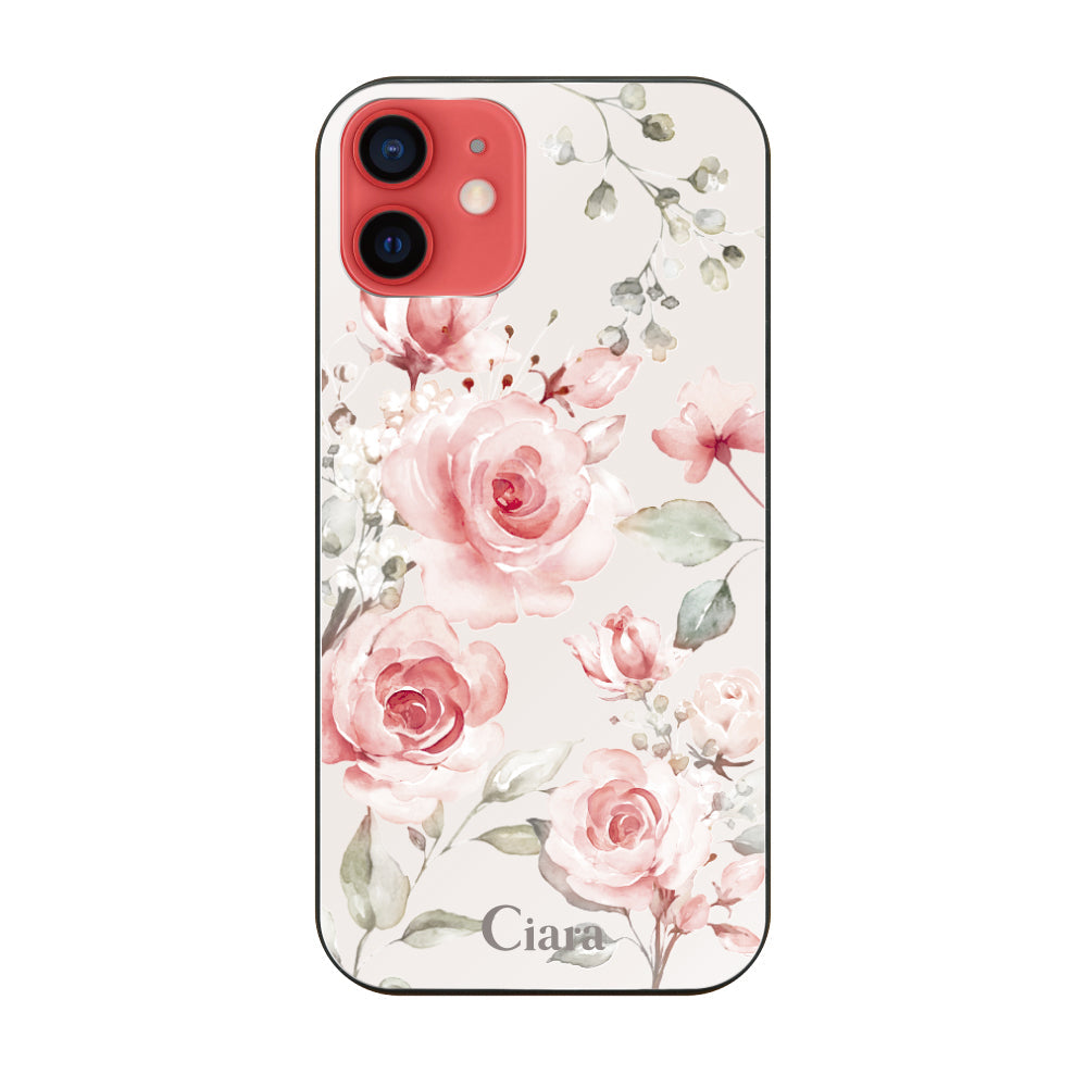 iPhone11 ガラス 強化ガラスケース スプリンクルフラワー ピンク