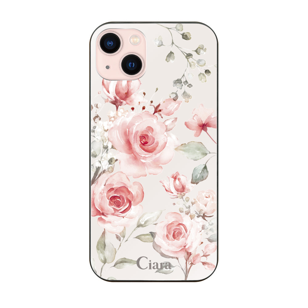 iPhone13 ガラス 強化ガラスケース スプリンクルフラワー ピンク