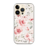 iPhone14Pro ガラス 強化ガラスケース スプリンクルフラワー ピンク