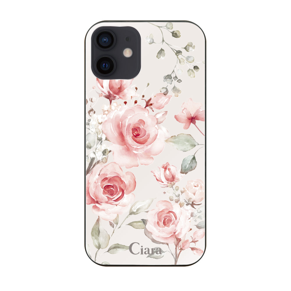 iPhoneXR ガラス 強化ガラスケース スプリンクルフラワー ピンク