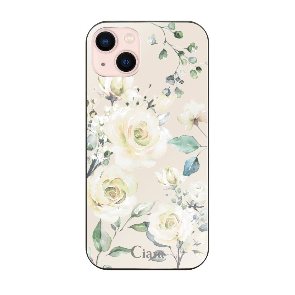 iPhone13 ガラス 強化ガラスケース スプリンクルフラワー イエロー