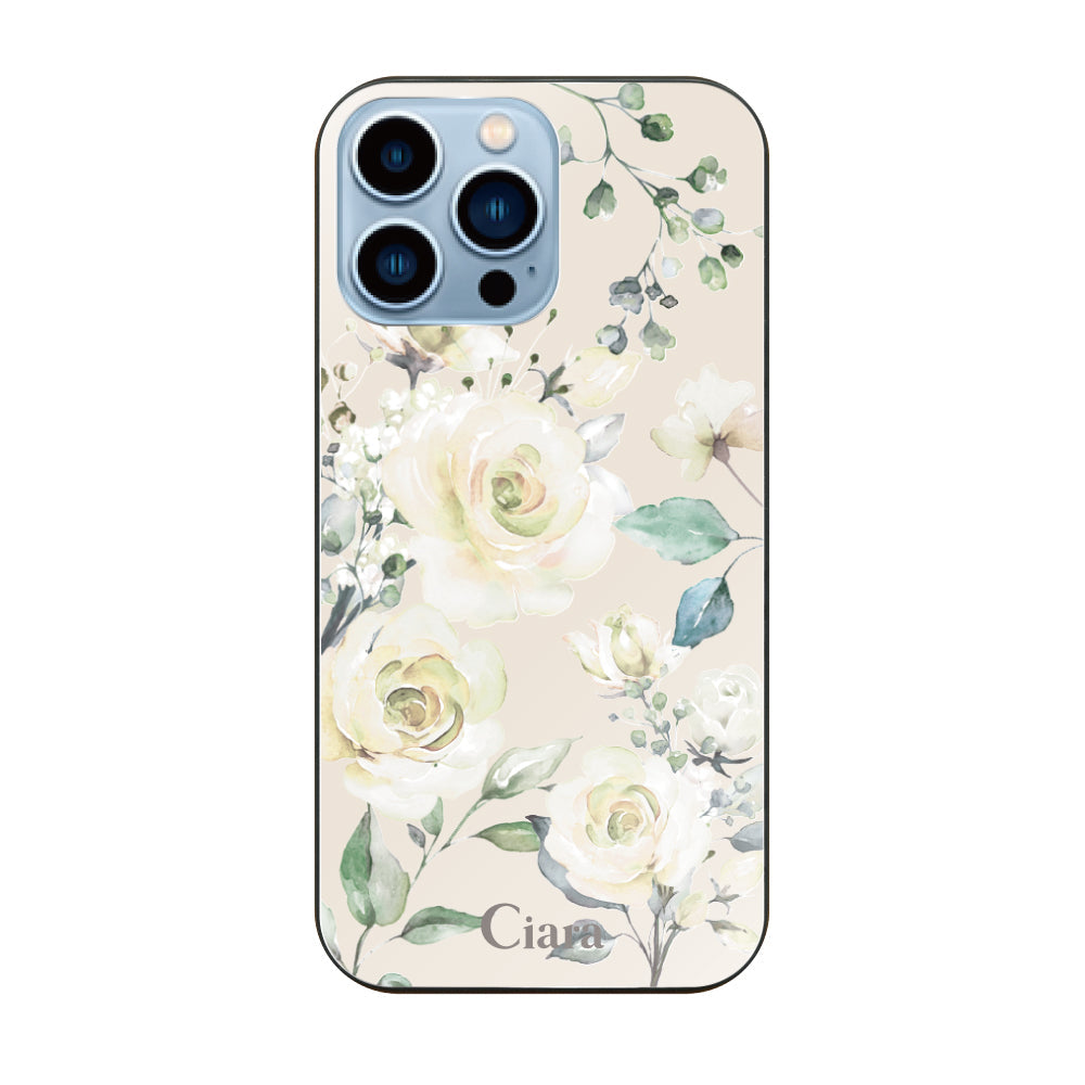 iPhone13ProMax ガラス 強化ガラスケース スプリンクルフラワー イエロー