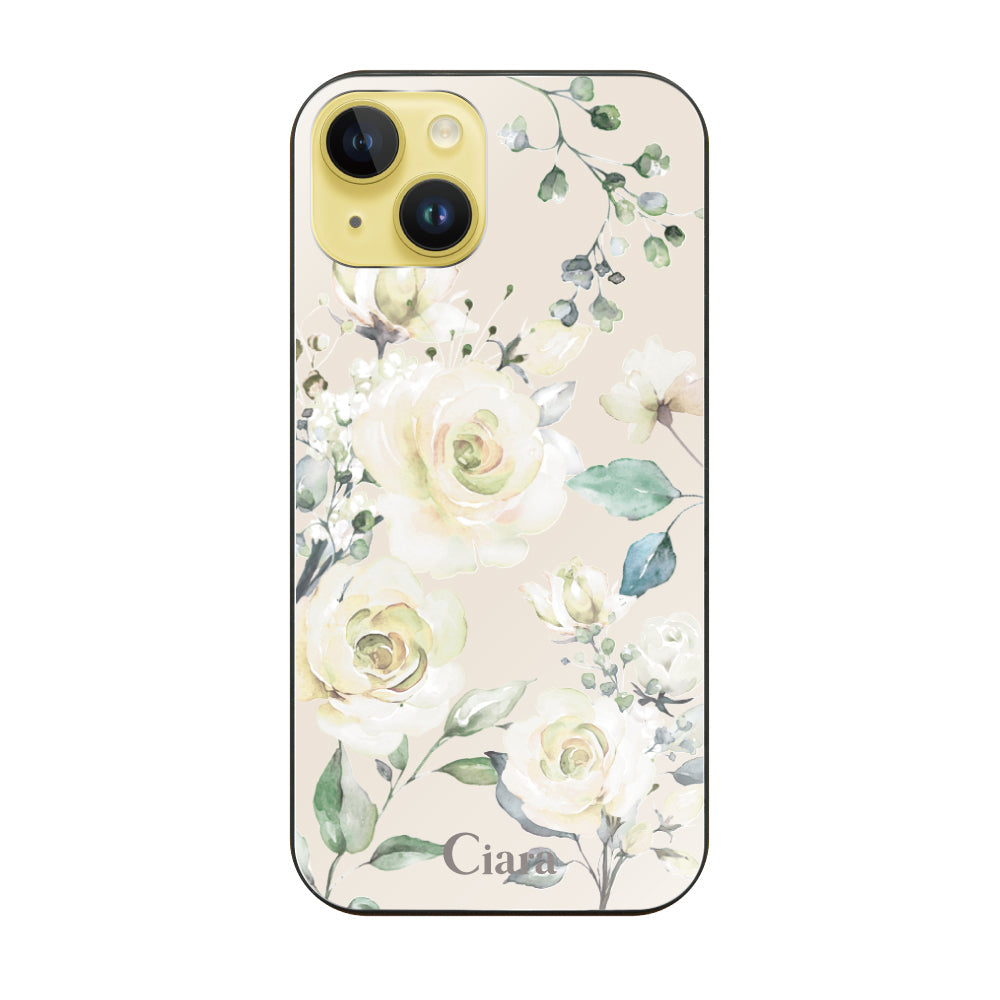 iPhone14Plus ガラス 強化ガラスケース スプリンクルフラワー イエロー