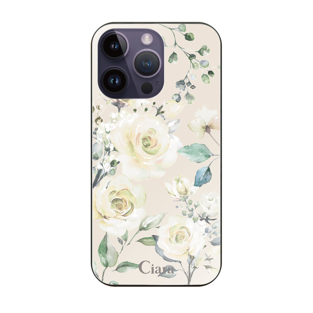 iPhone14ProMax ガラス 強化ガラスケース スプリンクルフラワー イエロー