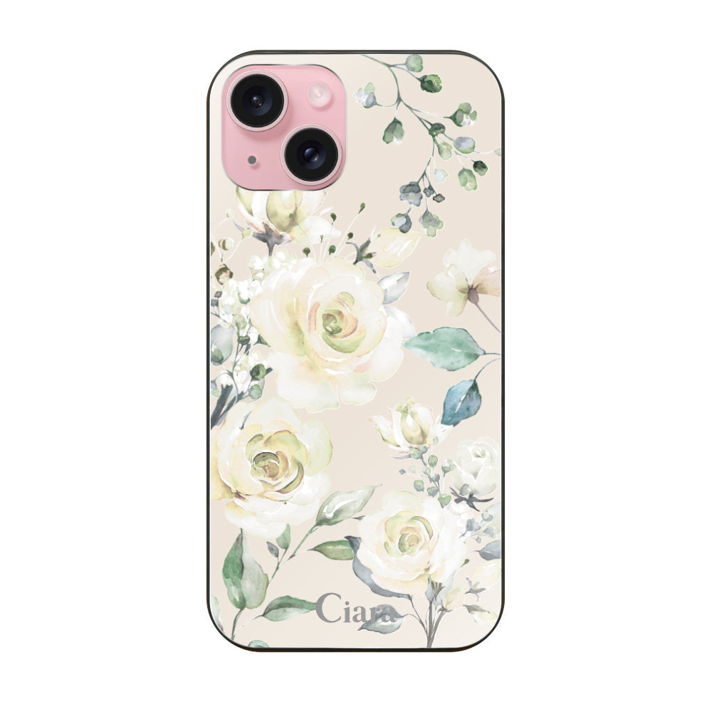 iPhone15 ガラス 強化ガラスケース スプリンクルフラワー イエロー