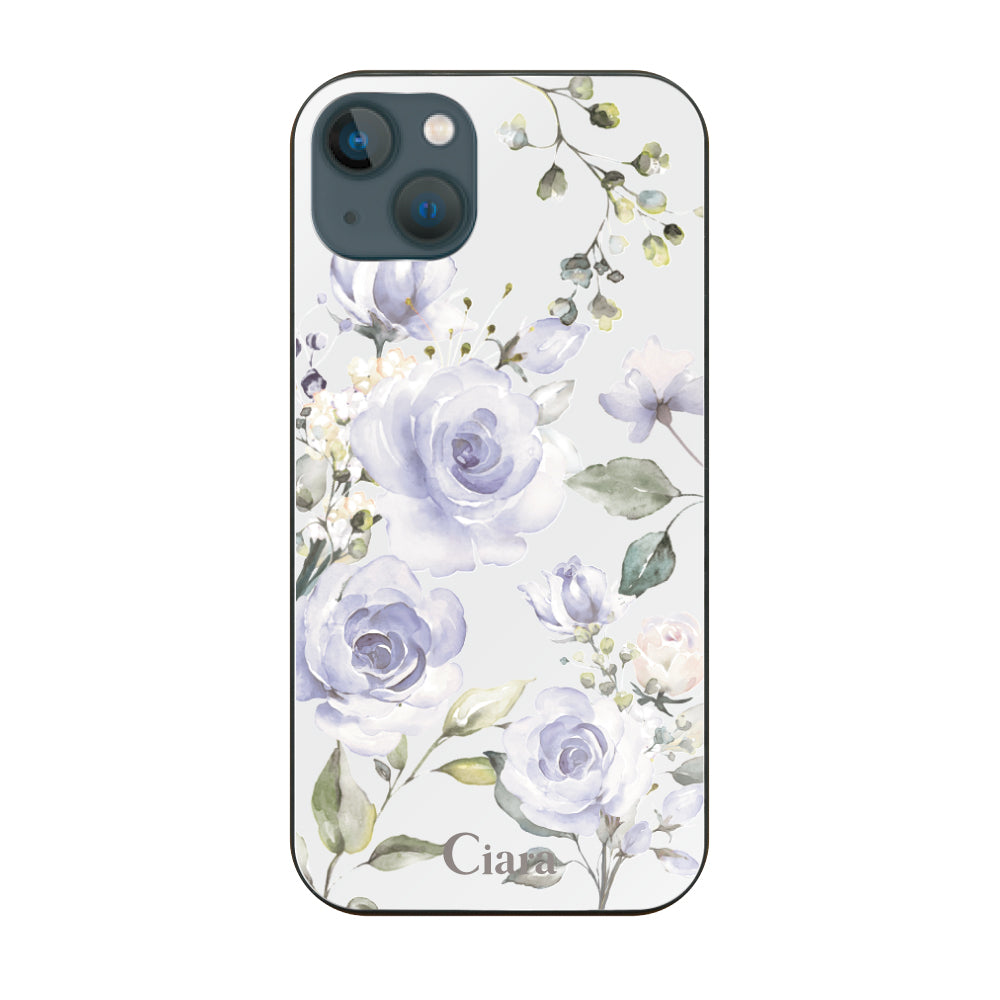 iPhone13mini ガラス 強化ガラスケース スプリンクルフラワー パープル