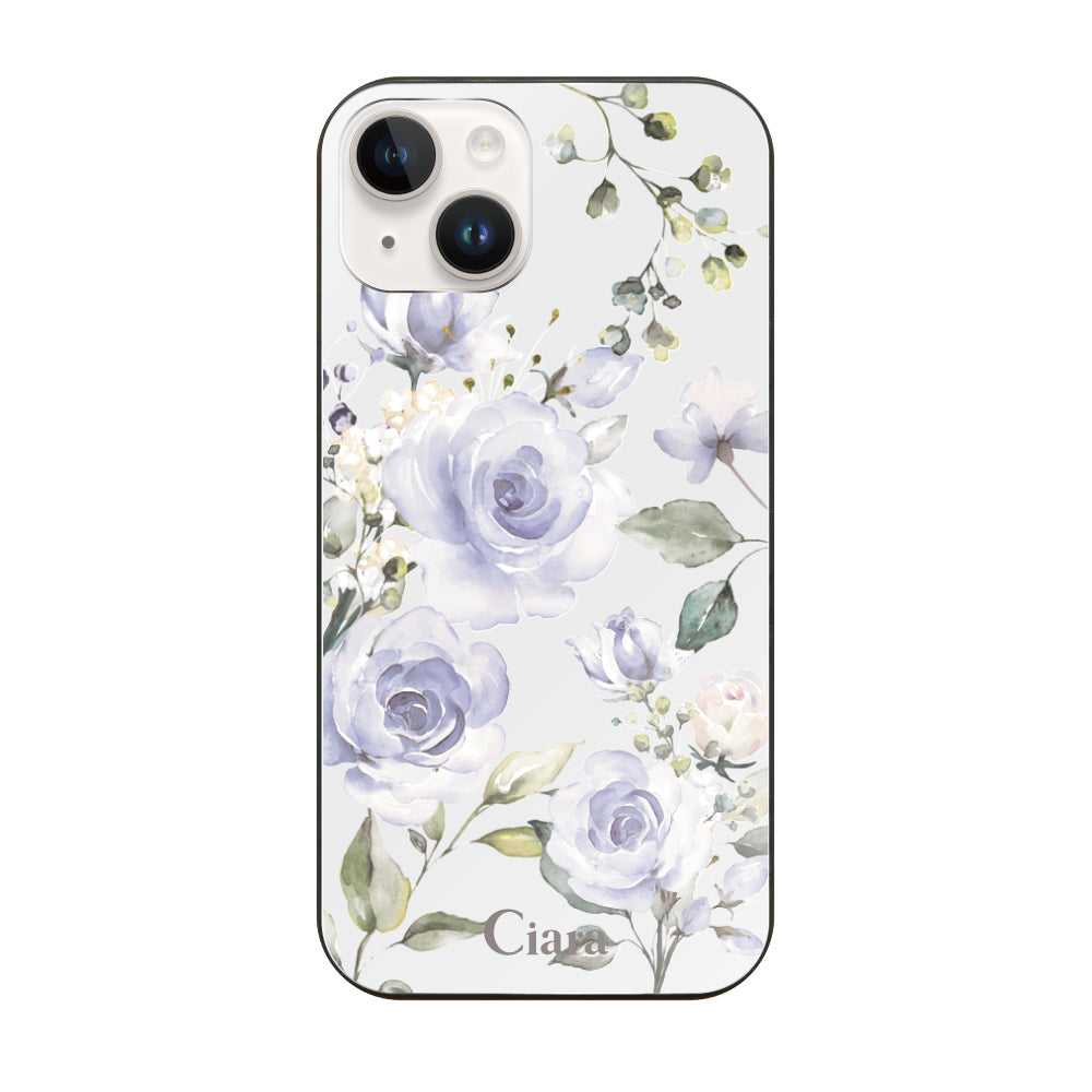 iPhone14 ガラス 強化ガラスケース スプリンクルフラワー パープル