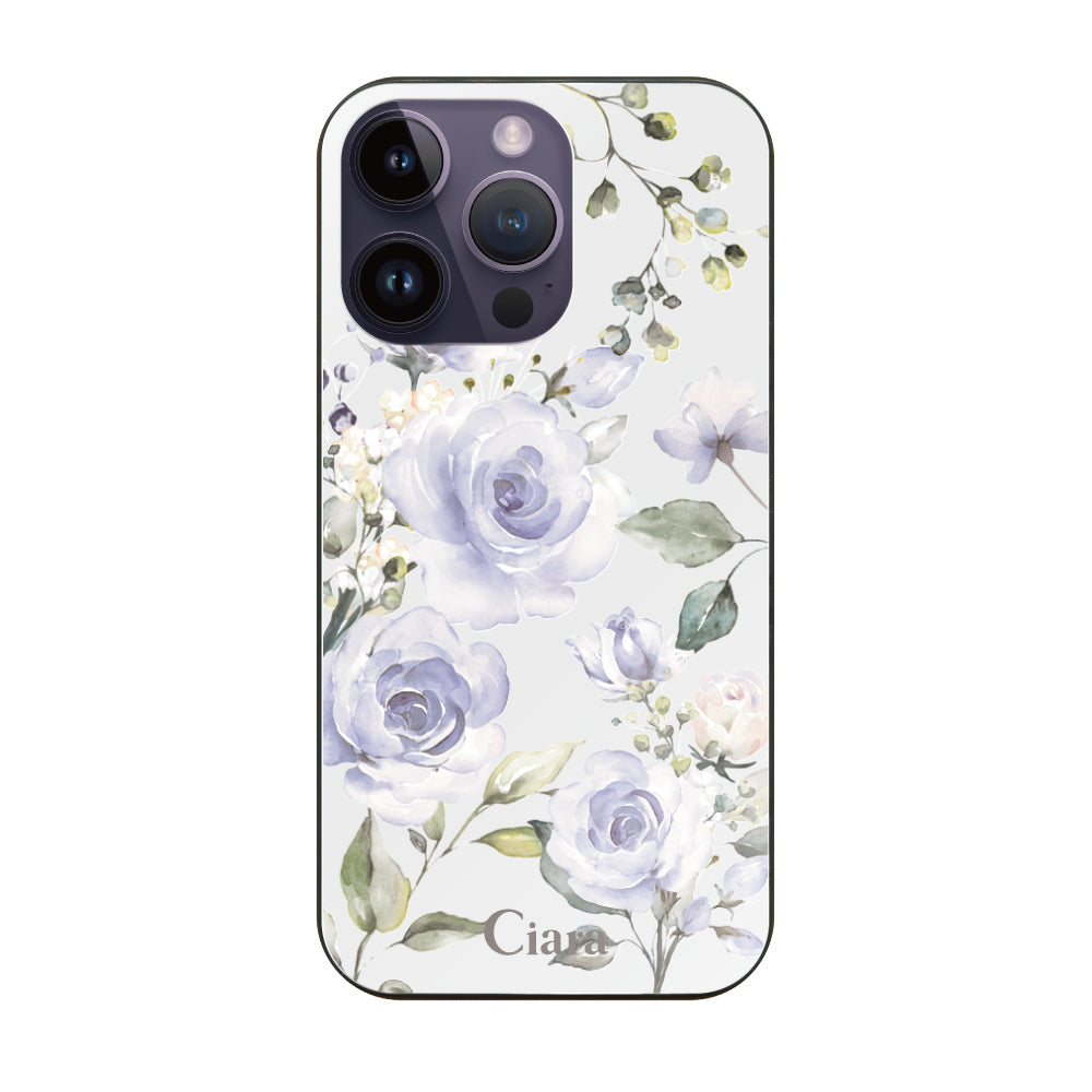 iPhone14ProMax ガラス 強化ガラスケース スプリンクルフラワー パープル
