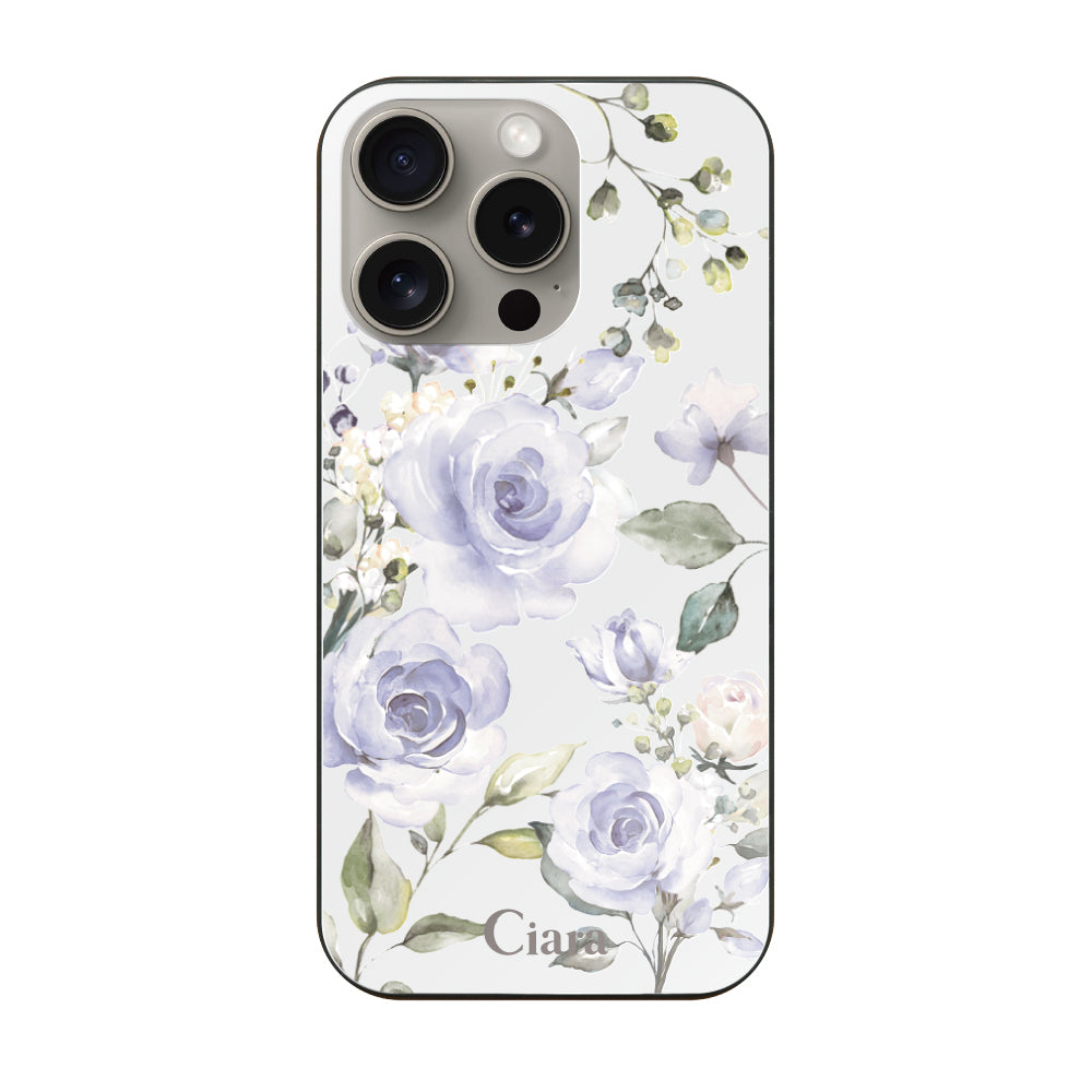 iPhone15Pro ガラス 強化ガラスケース スプリンクルフラワー パープル