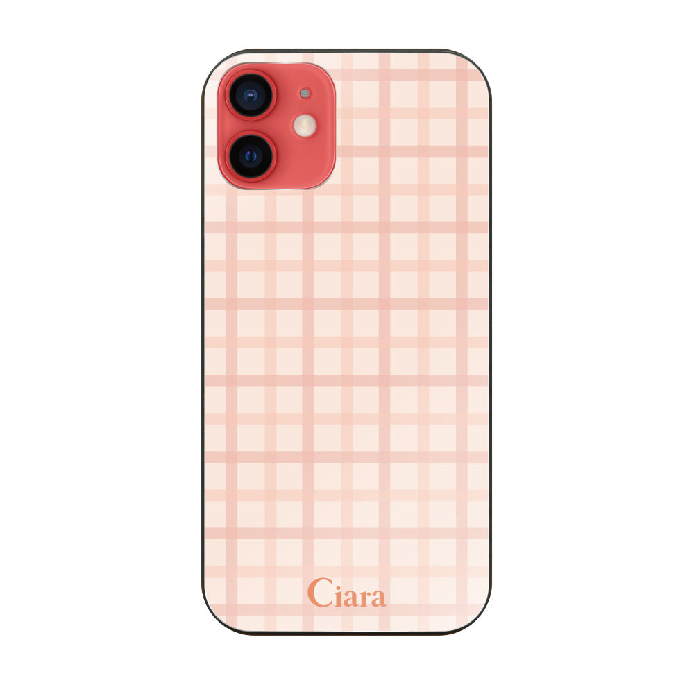 iPhone11 ガラス 強化ガラスケース ブロックチェック ピンク