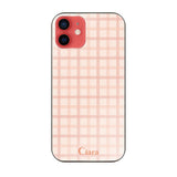 iPhone11 ガラス 強化ガラスケース ブロックチェック ピンク