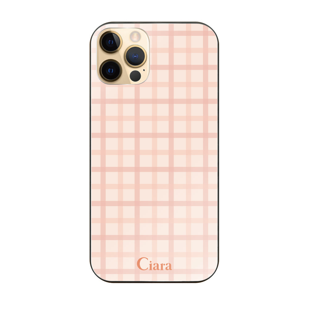 iPhone11Pro ガラス 強化ガラスケース ブロックチェック ピンク