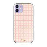 iPhone12/12Pro ガラス 強化ガラスケース ブロックチェック ピンク