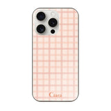 iPhone15ProMax ガラス 強化ガラスケース ブロックチェック ピンク