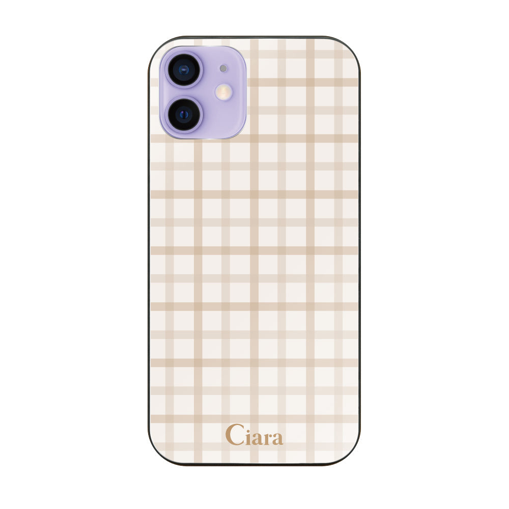 iPhone12/12Pro ガラス 強化ガラスケース ブロックチェック ベージュ