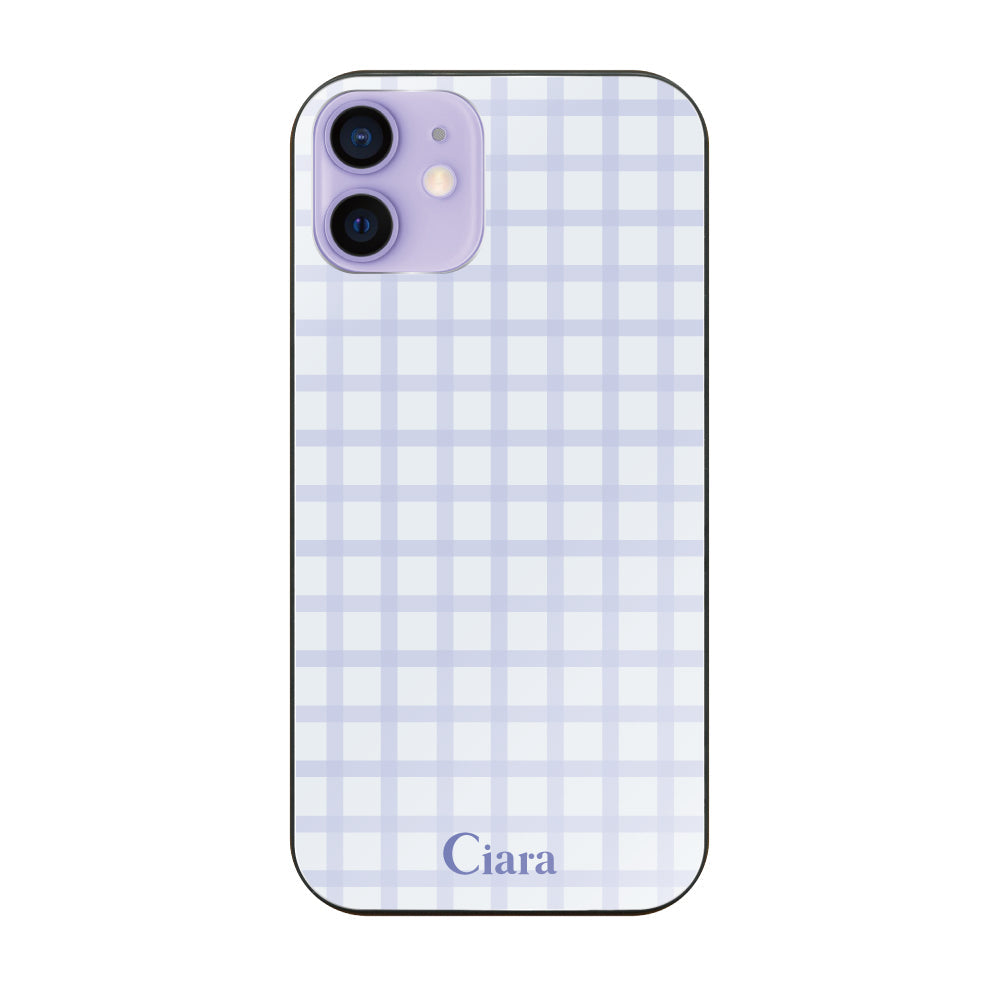 iPhone12/12Pro ガラス 強化ガラスケース ブロックチェック ブルー